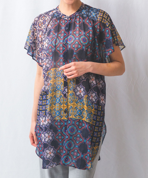 NARACAMICIE ブラウス シャツ 「NARACAMICIE」タイル柄シフォン
