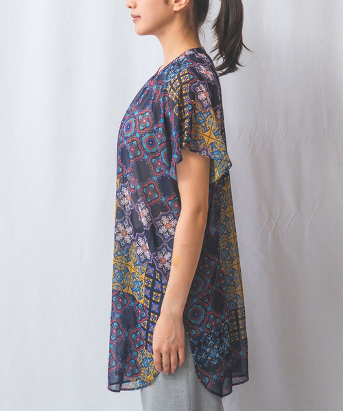 【NARACAMICIE】タイル柄シフォン半袖スカーフスリーブブラウス新品未使用 NARACAMICIE ブラウス シャツ 「NARACAMICIE」タイル柄シフォン
