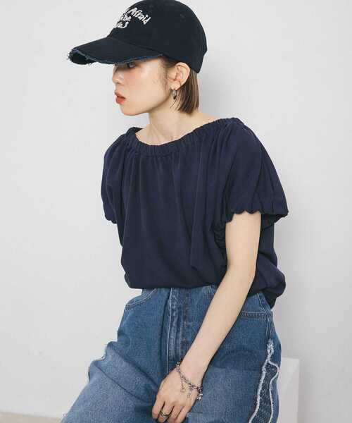 トレーナー スウェット SLEEVE GATHER RIBBON LINE SWEAT/スリーブギャザーリボンラインスウェット レディース SLEEVE GATHER RIBBON LINE SWEAT/スリーブギャザーリボンライン
