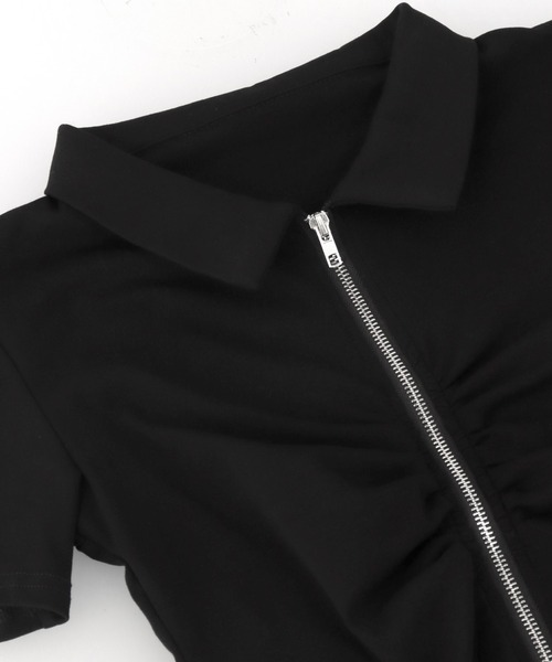 ANNITAN 半袖トップス ANAP（アナップ） tシャツ 半袖 ギャザー ZIP 半袖 トップス