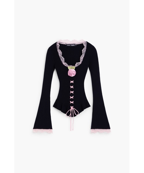 ニット セーター 「Desigual×Maria Escote」ビクトリアンコルセット風レースアップニットトップス レディース