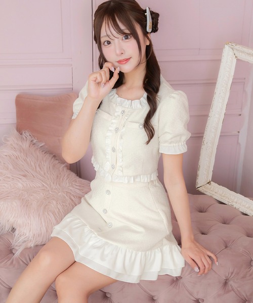 カーディガン Frill Tweed Tops/フリルツイードトップス レディース