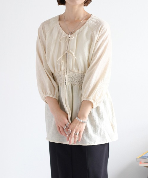 ブラウス シャツ スモッキングシアーブラウス レディース TONAL ブラウス シャツ スモッキングシアーブラウス レディース