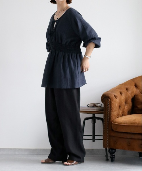ブラウス シャツ スモッキングシアーブラウス レディース TONAL ブラウス シャツ スモッキングシアーブラウス レディース