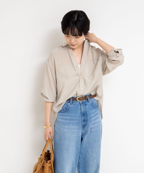 ブラウス シャツ 「セットアップ対応」ウォッシャブルシルキーキュプラドレープシャツ レディース NOLLEY'S ブラウス シャツ 「セットアップ対応」ウォッシャブル