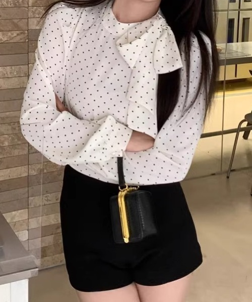 Mejoul ブラウス シャツ ドットボウタイリボンブラウス レディース