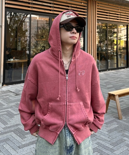 ADAMARTE 短丈ジップアップパーカー ダスティピンク ADAMASTE パーカー Double Zip-Up Short Hoodie - ダブルジップ