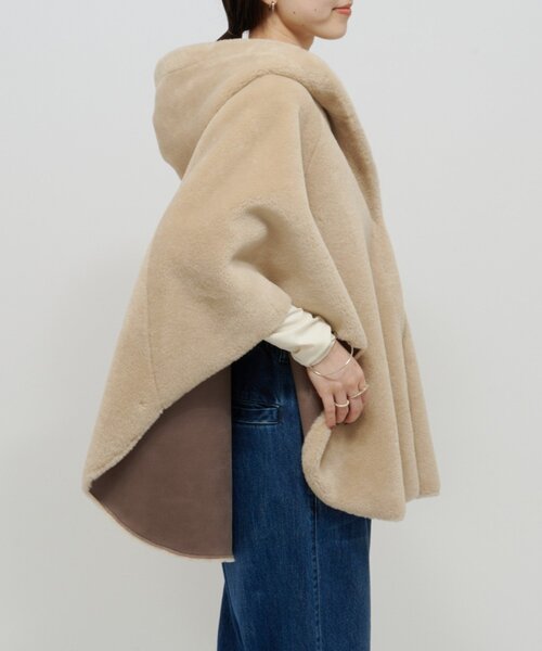 Omekashi ポンチョ ショートファーボンディングポンチョ レディース