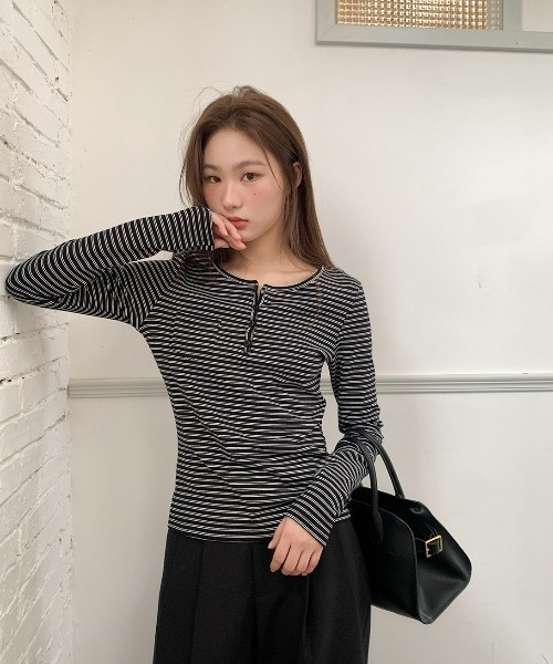 ヘンリーネック tシャツ 「新色追加」「四色展開」 ボーダーヘンリー