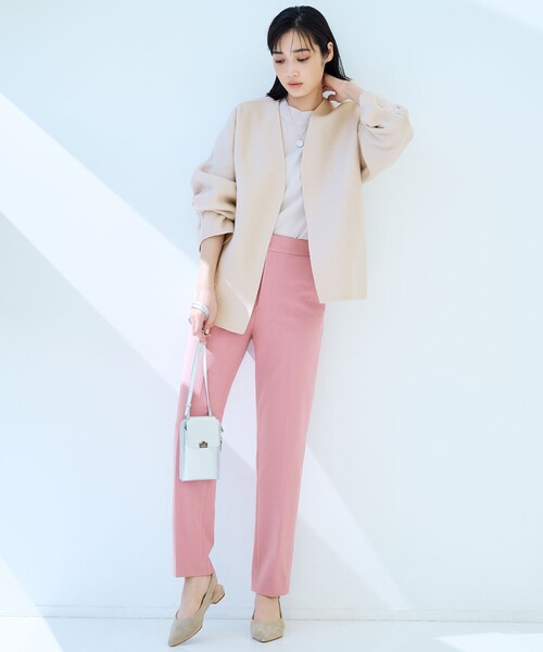 23区 ピンク ノーカラージャケット サイズ40 23区（ニジュウサンク） ノーカラージャケット 40 ピンク レディース