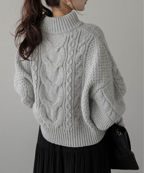 ニット セーター ボリュームスリーブケーブルニット レディース