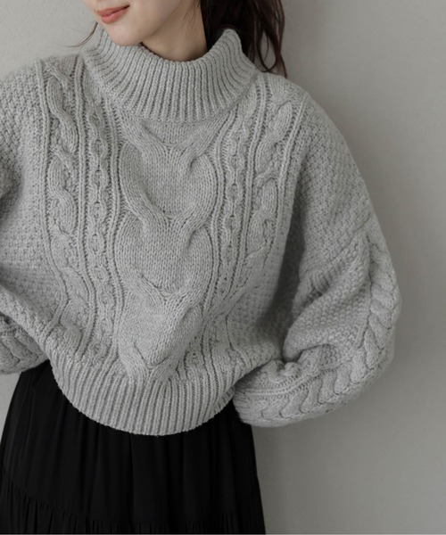 ニット セーター ボリュームスリーブケーブルニット レディース