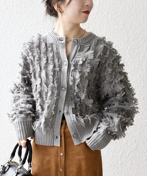 SHIPS any カーディガン any:「手洗い可能」フリンジ デザイン