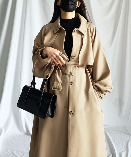 「me+em select」 トレンチコート LARGE ブラック レディース_画像3