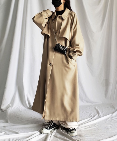 「me+em select」 トレンチコート LARGE ブラック レディース_画像8