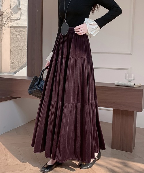 ✨完売品✨ Amina アミナ ベロア ティアード ロングスカート 希少 現行品 emi+ スカート ベロアティアードロングスカート : ZOZOTOWN Yahoo!店