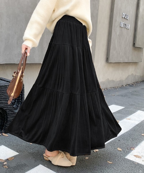 aere ブラックベロアロングスカート カラウティア callautia callautia ベロアロングIラインスカート