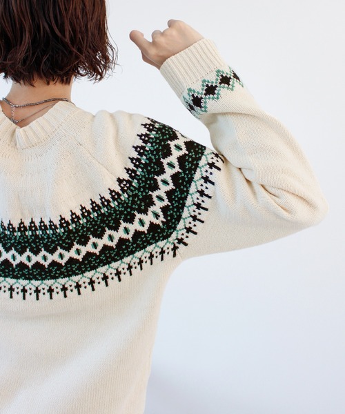 ニット セーター ノルディック柄ニットプルオーバー レディース