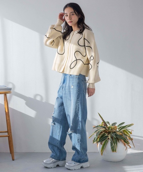 「LOWRYS FARM」 ニットカーディガン FREE ブラック レディース_画像8