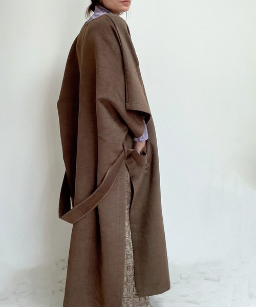 「CORNERS」 ノーカラーコート L ブラウン レディース_画像3