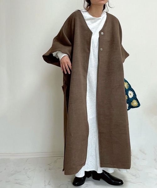 「CORNERS」 ノーカラーコート L ブラウン レディース_画像4