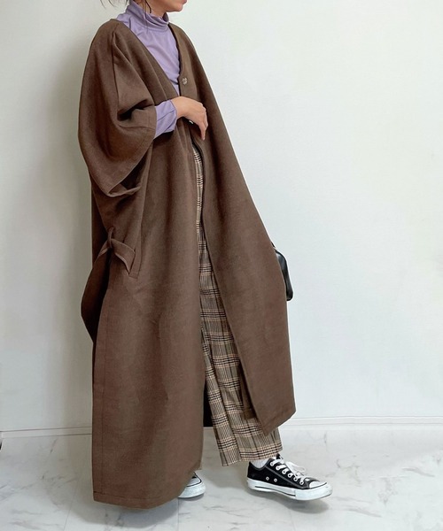 「CORNERS」 ノーカラーコート L ブラウン レディース_画像5