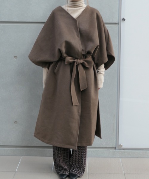 「CORNERS」 ノーカラーコート L ブラウン レディース_画像6