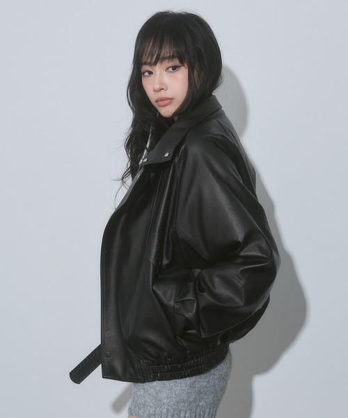 ENVYM（アンビー） ブルゾン アウター スタンドカラー レザー オーバー