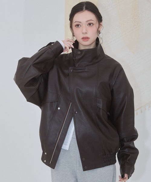 ENVYM（アンビー） ブルゾン アウター スタンドカラー レザー オーバー