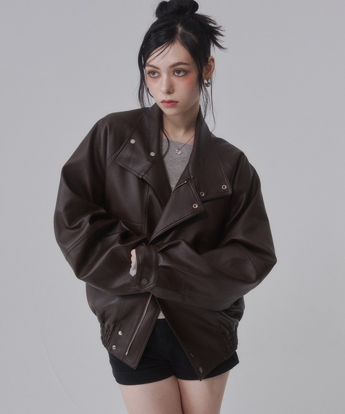 ENVYM（アンビー） ブルゾン アウター スタンドカラー レザー オーバー