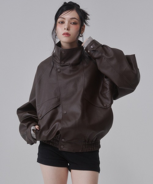 ENVYM（アンビー） ブルゾン アウター スタンドカラー レザー オーバー