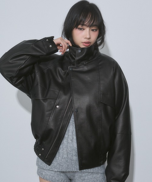 ENVYM（アンビー） ブルゾン アウター スタンドカラー レザー オーバー