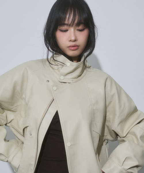 ENVYM（アンビー） ブルゾン アウター スタンドカラー レザー オーバー