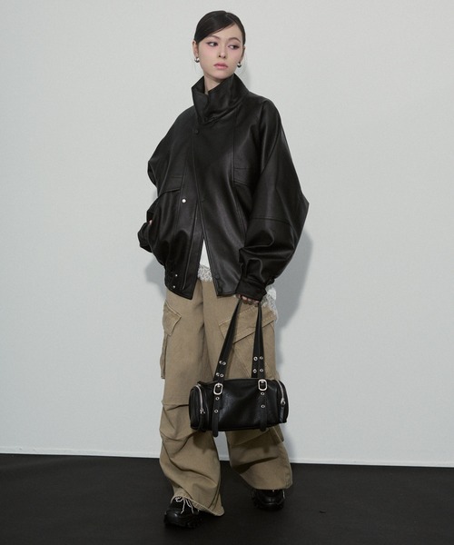 ENVYM（アンビー） ブルゾン アウター スタンドカラー レザー オーバー