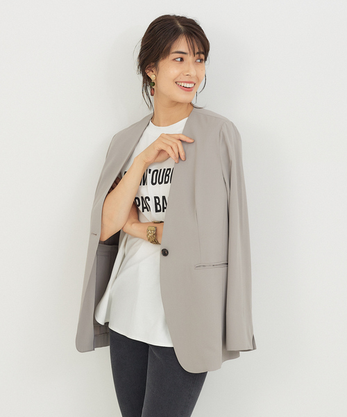 「abahouse mavie」 ノーカラージャケット フリー グレイッシュベージュ レディース_画像2