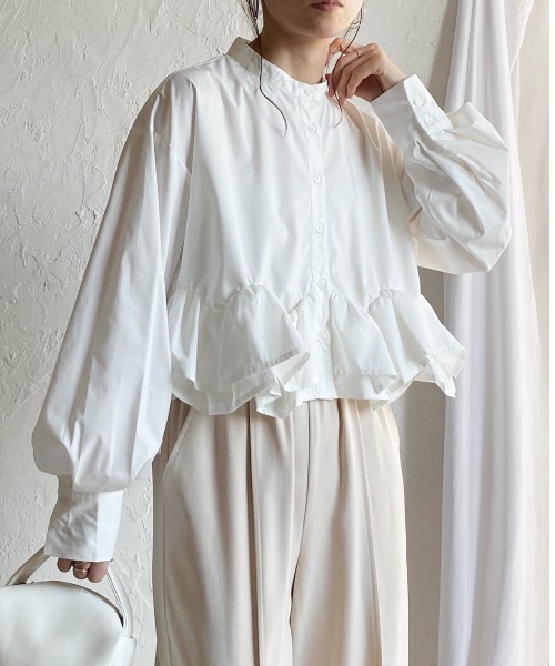 She's Closet ブラウス シャツ ショート丈 長袖ボリュームスリーブ 裾