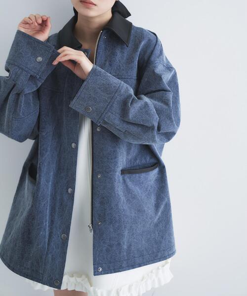 ステンカラーコート コート pigment denim coverall レディースの画像