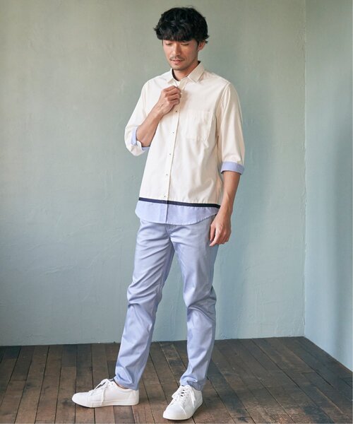 「ikka」 7分袖シャツ L ネイビー メンズ_画像3