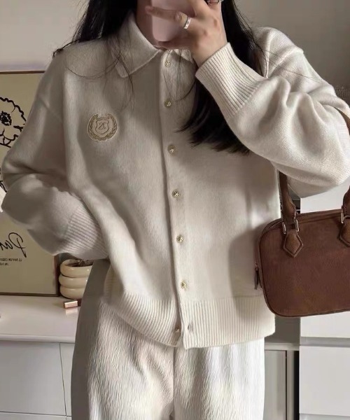 「Achic」 ニットカーディガン M グレー レディース_画像6