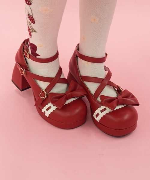 Chalmiere シャルミエール ダブルリボンスカラップパンプス S 濃ピンク Chalmiere（シャルミエール） パンプス 梯子レーススカラップパンプス