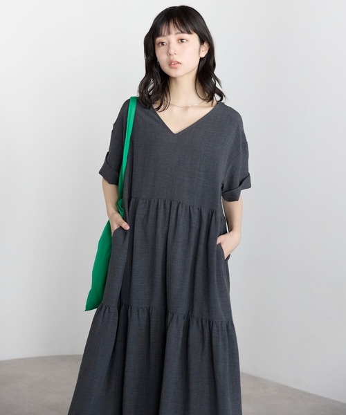 SUMISTYLE【ear PAPILLONNER】Vネックティアードワンピース ポケット ワンピース Vネックティアードワンピース : ZOZOTOWN Yahoo