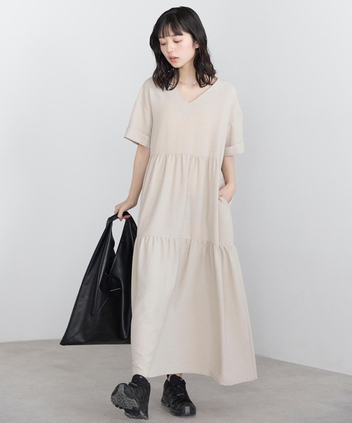 ポケット ワンピース 半袖 Vネックティアードワンピース : ZOZOTOWN