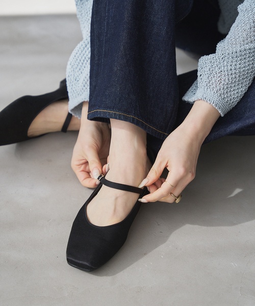 「LE TALON」 フラットパンプス 25.5cm ブラック×ブラック レディース_画像9