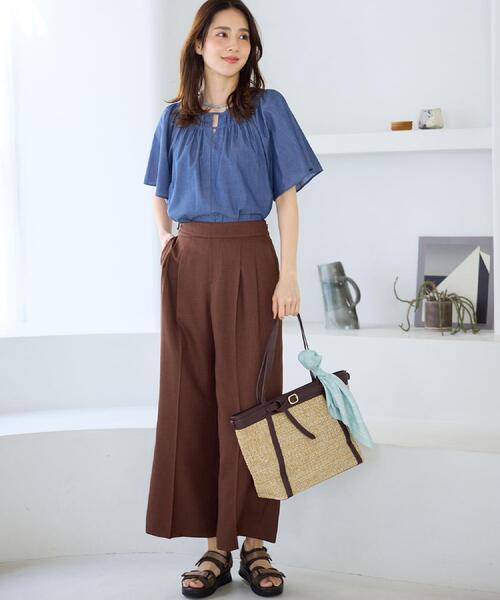 ワイドパンツ パンツ グルカ風ベルトデザインワイドパンツ レディースの画像