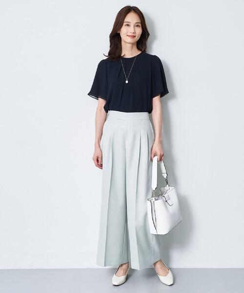 ワイドパンツ パンツ グルカ風ベルトデザインワイドパンツ レディースの画像