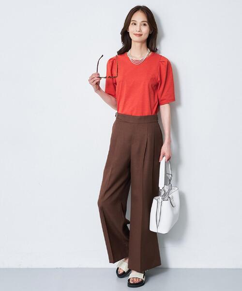 ワイドパンツ パンツ グルカ風ベルトデザインワイドパンツ レディースの画像