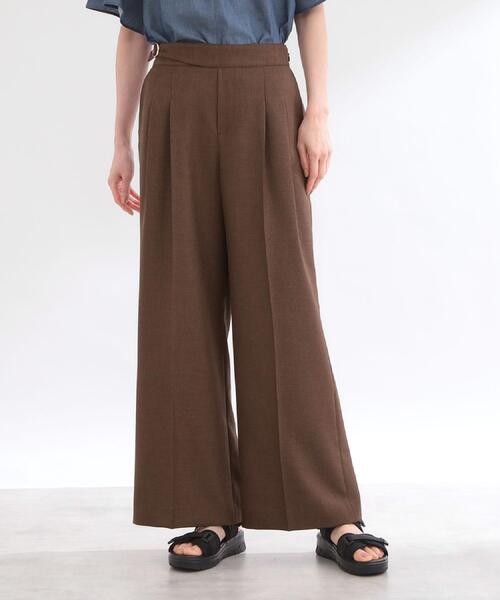 ワイドパンツ パンツ グルカ風ベルトデザインワイドパンツ レディースの画像