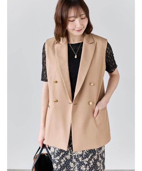 Te chichi（テチチ） ベスト ジレ リネンライクダブルブレストジレ