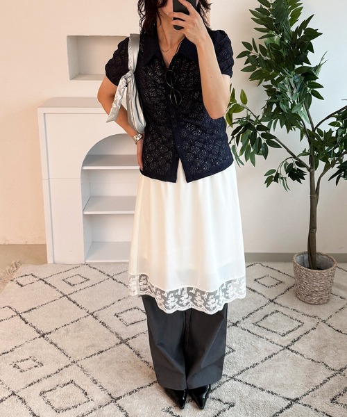 MUHET（ミュエータ） ブラウス シャツ 夏 半袖 gather lace shirt