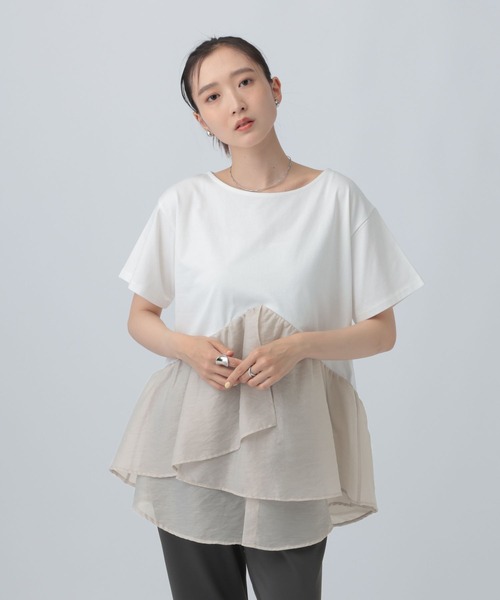 美品 PATOU パトゥ ペプラム ドッキング チュニック Tシャツ 白　M相当 LEPSIM（レプシィム） tシャツ ドッキングペプラムチュニック 759485